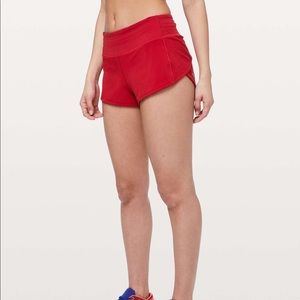 lululemon red speed up shorts 2.5 inch inseam